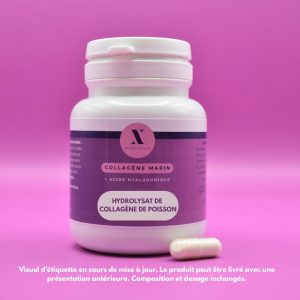 Flacon Nutrixielle Collagène marin et acide hyaluronique, avec mention hydrolysat de collagène de poisson.