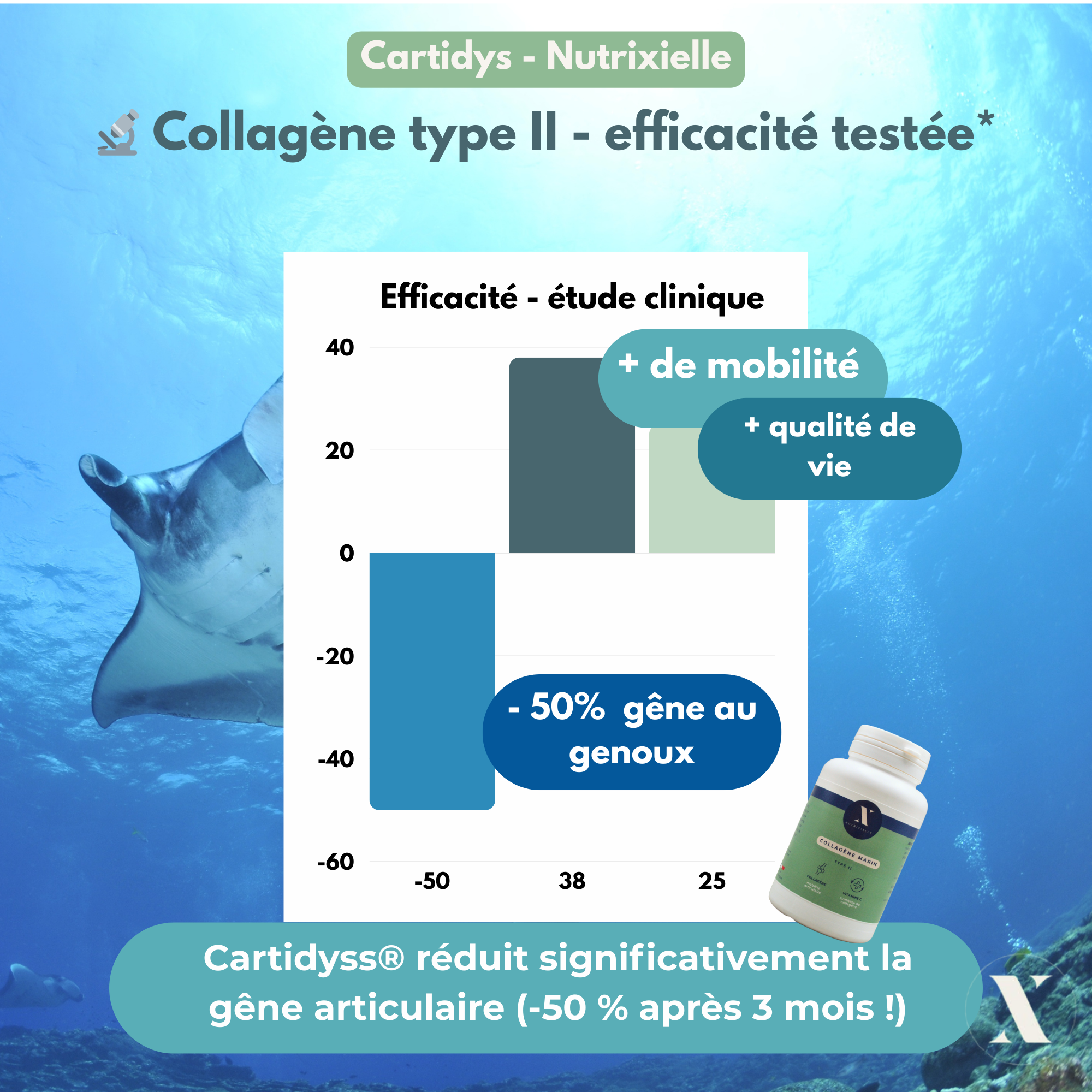 Collagène type 2 cartidyss - mobilité, souplesse, hanches, genoux, colonne, cervicales, épaules.