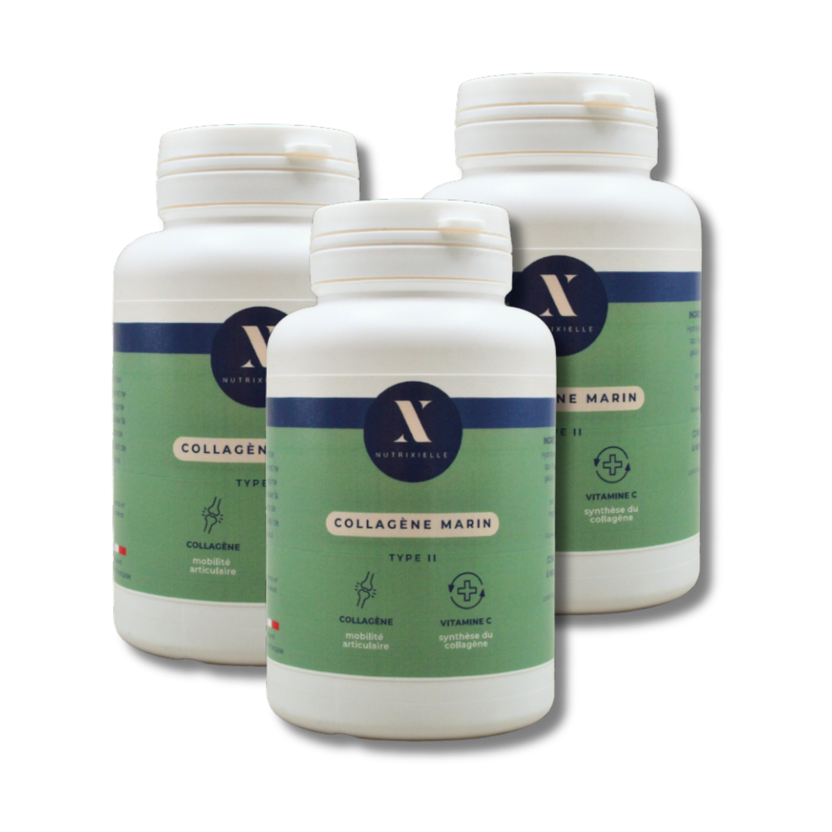 Cure de trois mois avec trois flacons de Collagène marin Type II Nutrixielle