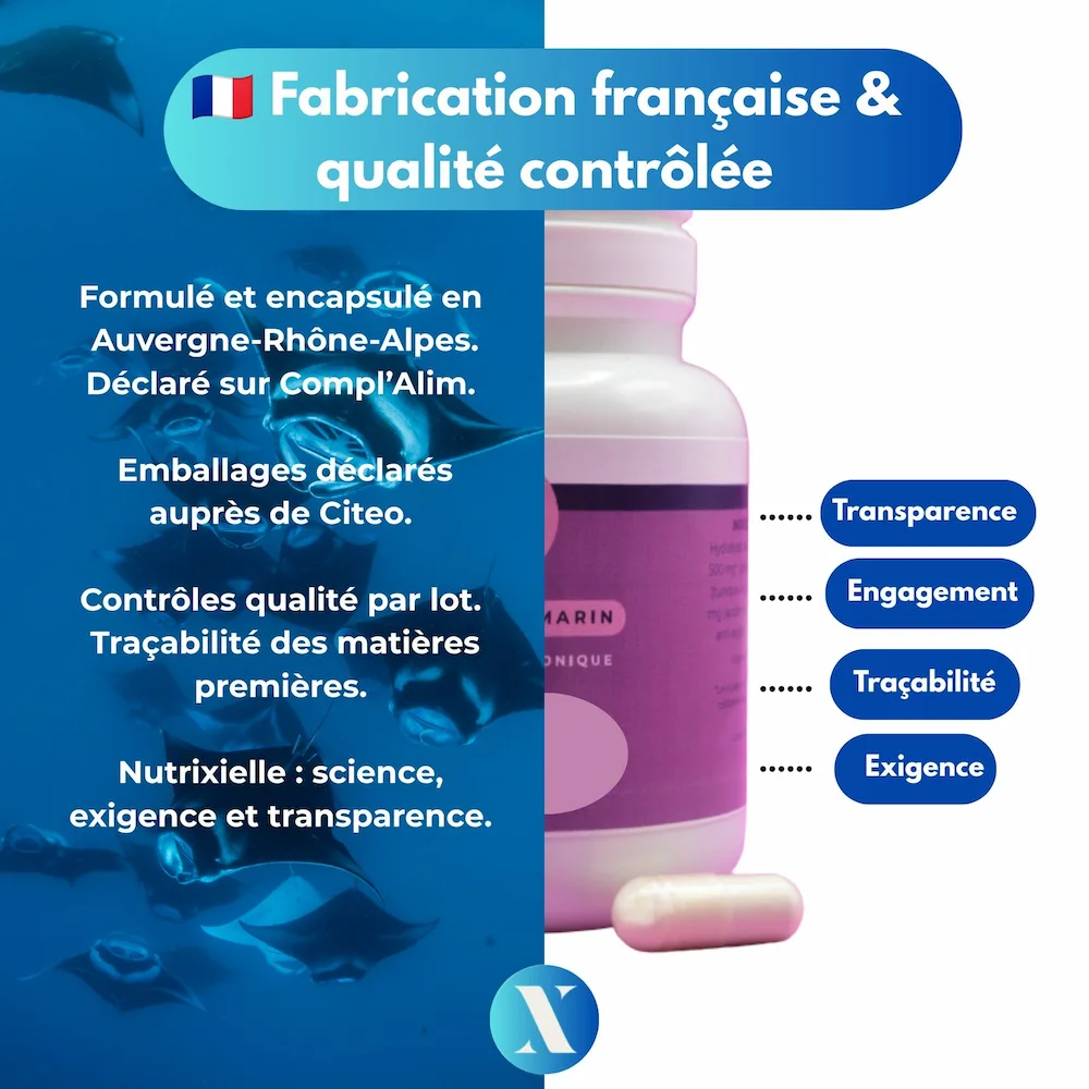 Fabrication française et contrôles qualité du collagène marin Nutrixielle