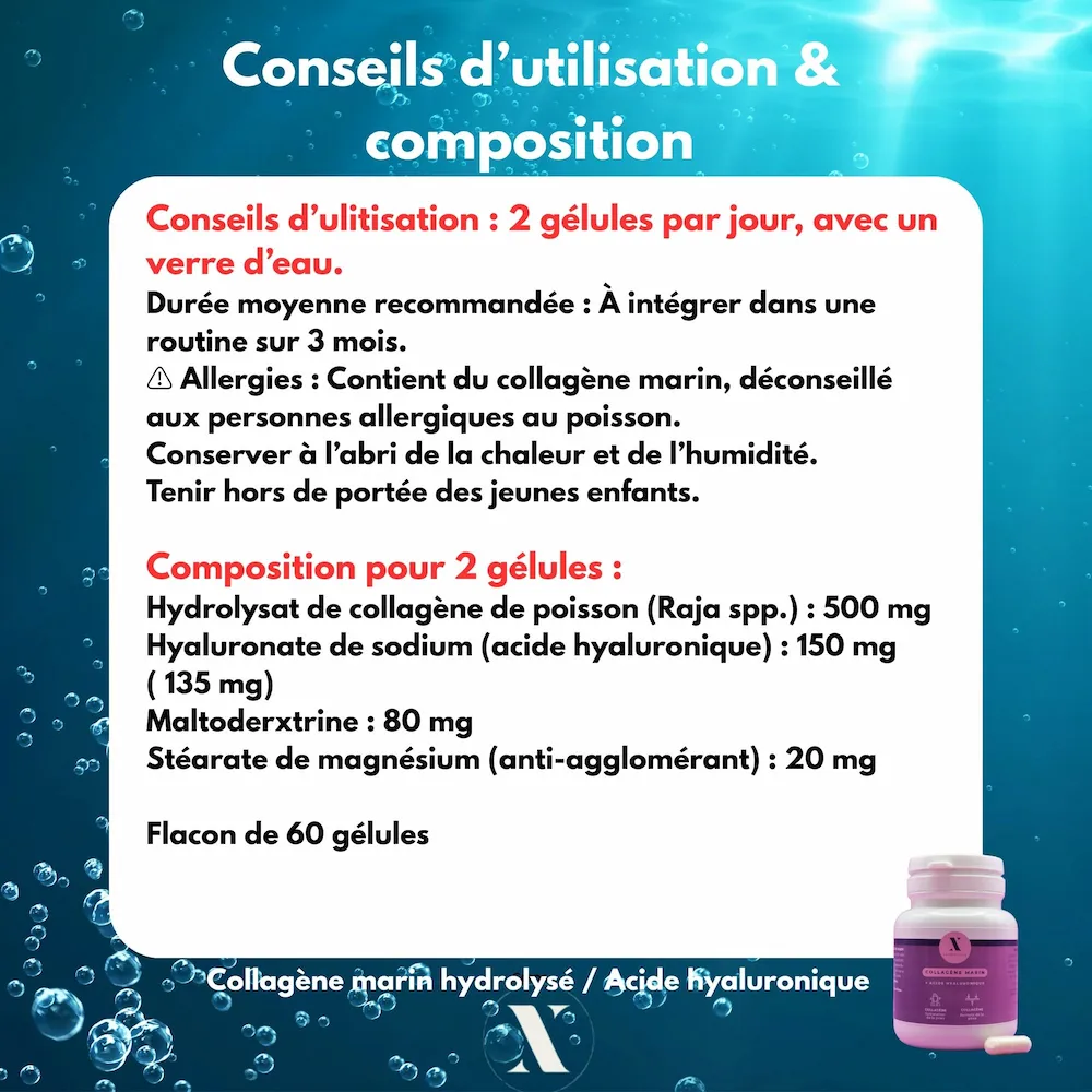 Conseils d’utilisation et composition du collagène marin avec acide hyaluronique Nutrixielle