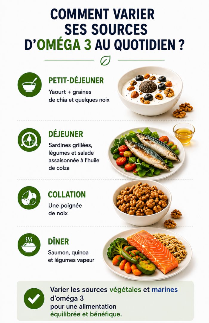 Exemples pour varier les sources alimentaires d’oméga 3 au quotidien