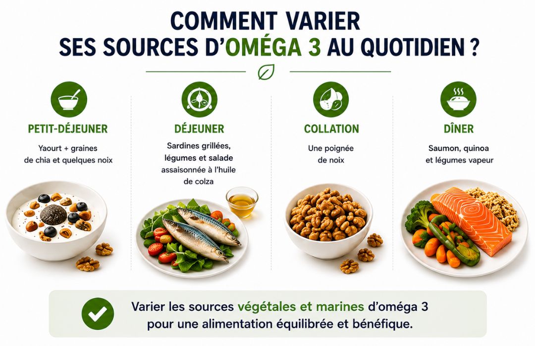 Exemples pour varier les sources alimentaires d’oméga 3 au quotidien