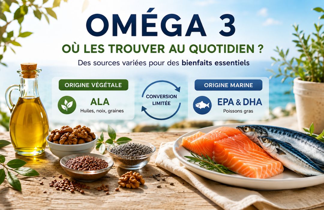 Aliments riches en oméga 3 : huiles, noix, graines et poissons gras