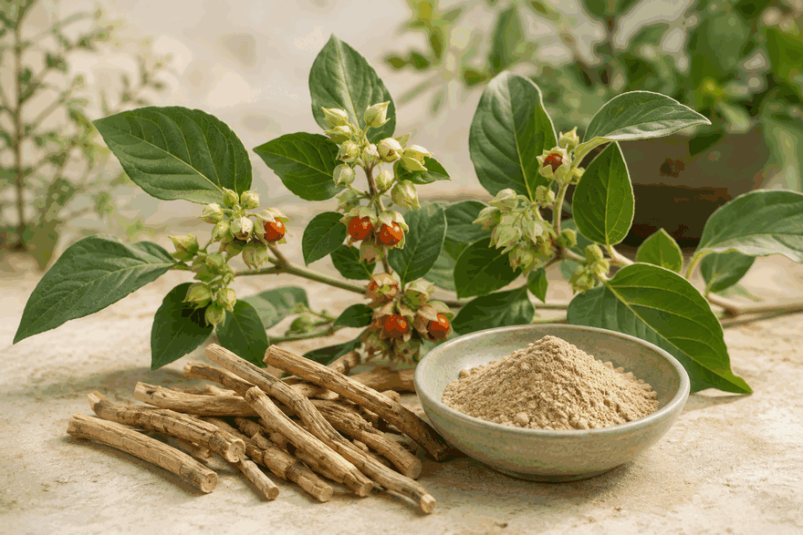Plante, racines et poudre d’ashwagandha