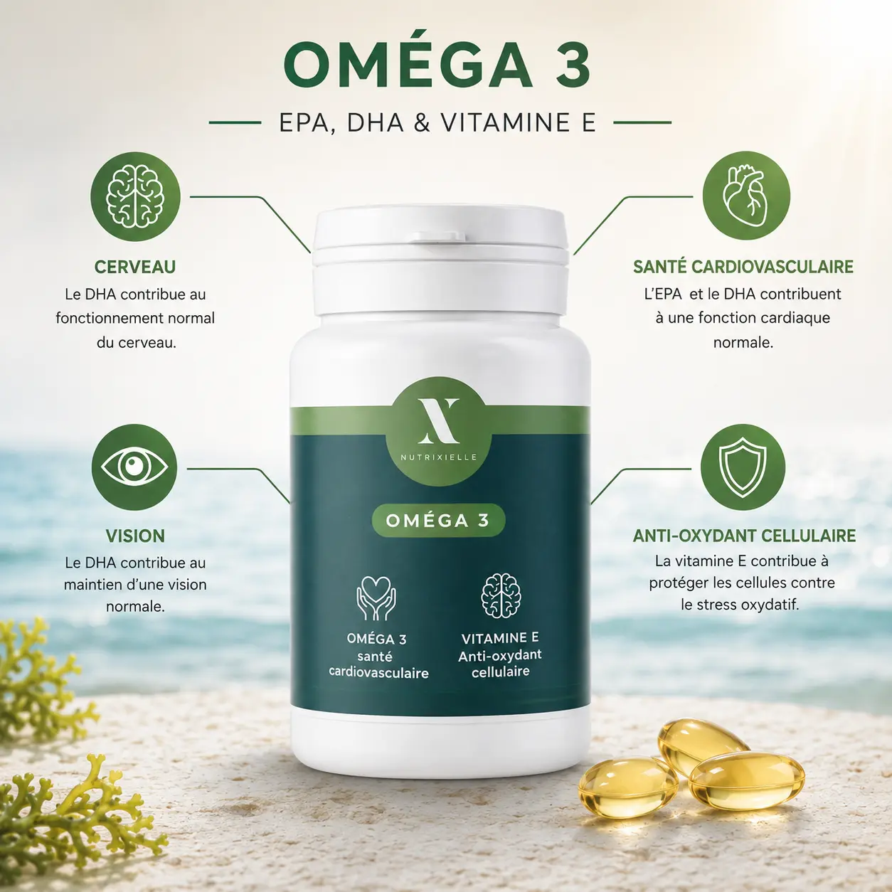 omega-3-bienfaits-epa-dha-vitamine-e-anti-oxydant-cellulaire-nutrixielle Flacon d’Oméga 3 Nutrixielle avec EPA, DHA et vitamine E