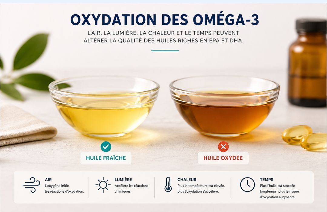 Oxydation des oméga-3 : comparaison entre une huile fraîche et une huile oxydée