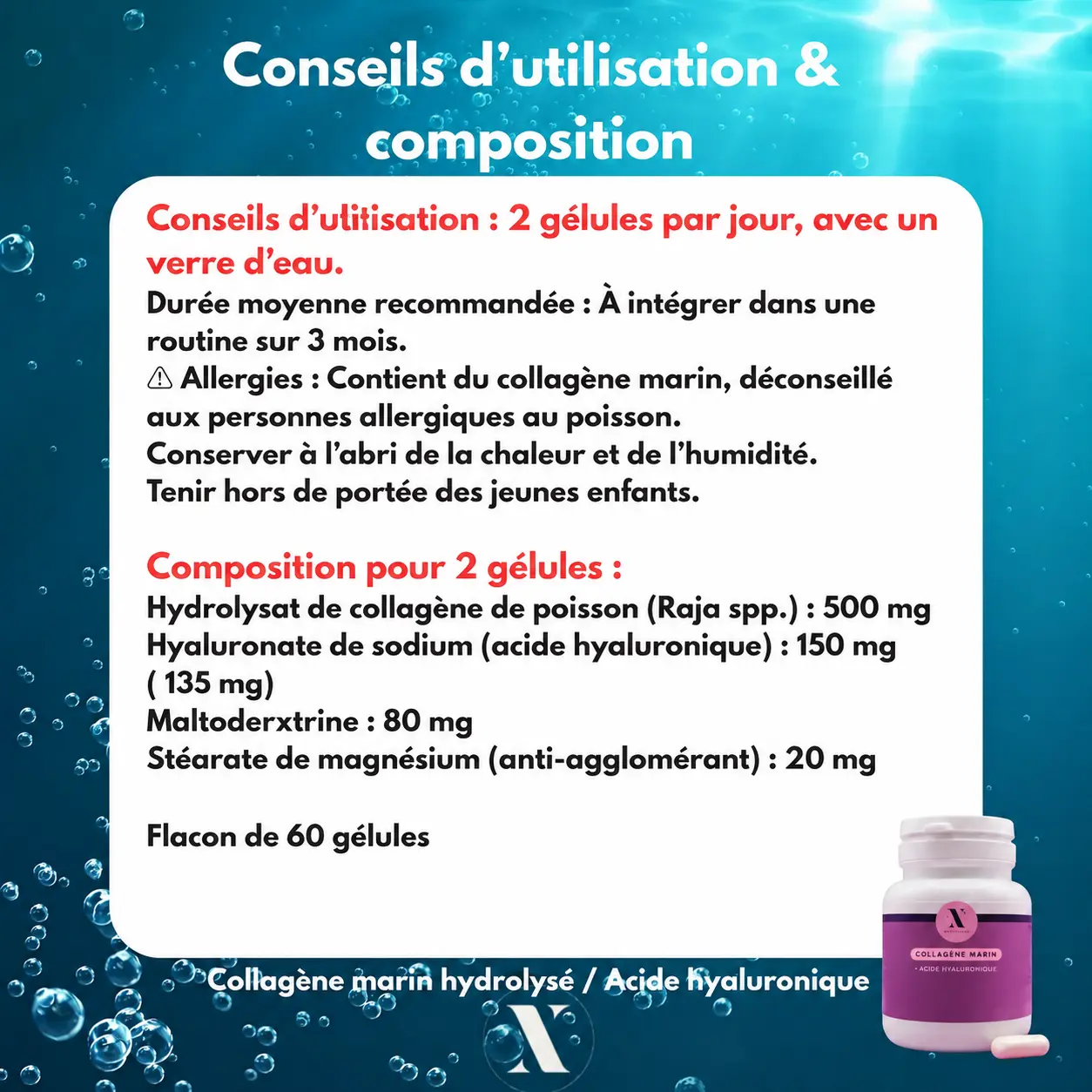 Conseils d’utilisation et composition du collagène marin avec acide hyaluronique Nutrixielle