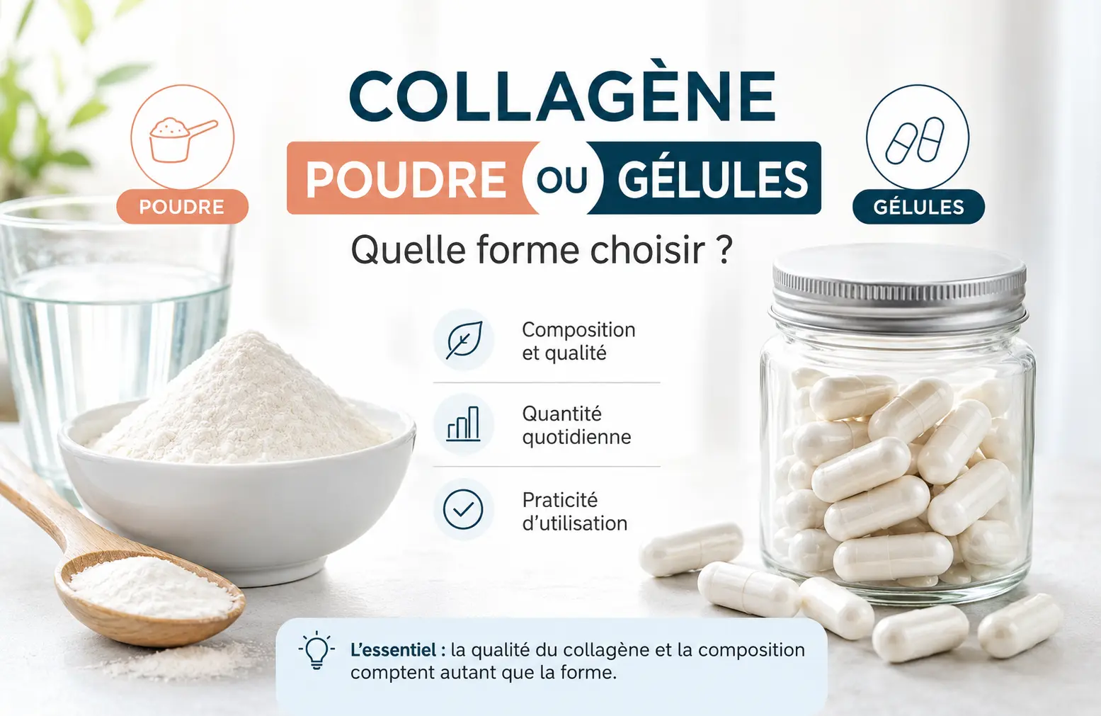 Comparatif du collagène en poudre et en gélules pour choisir la forme adaptée